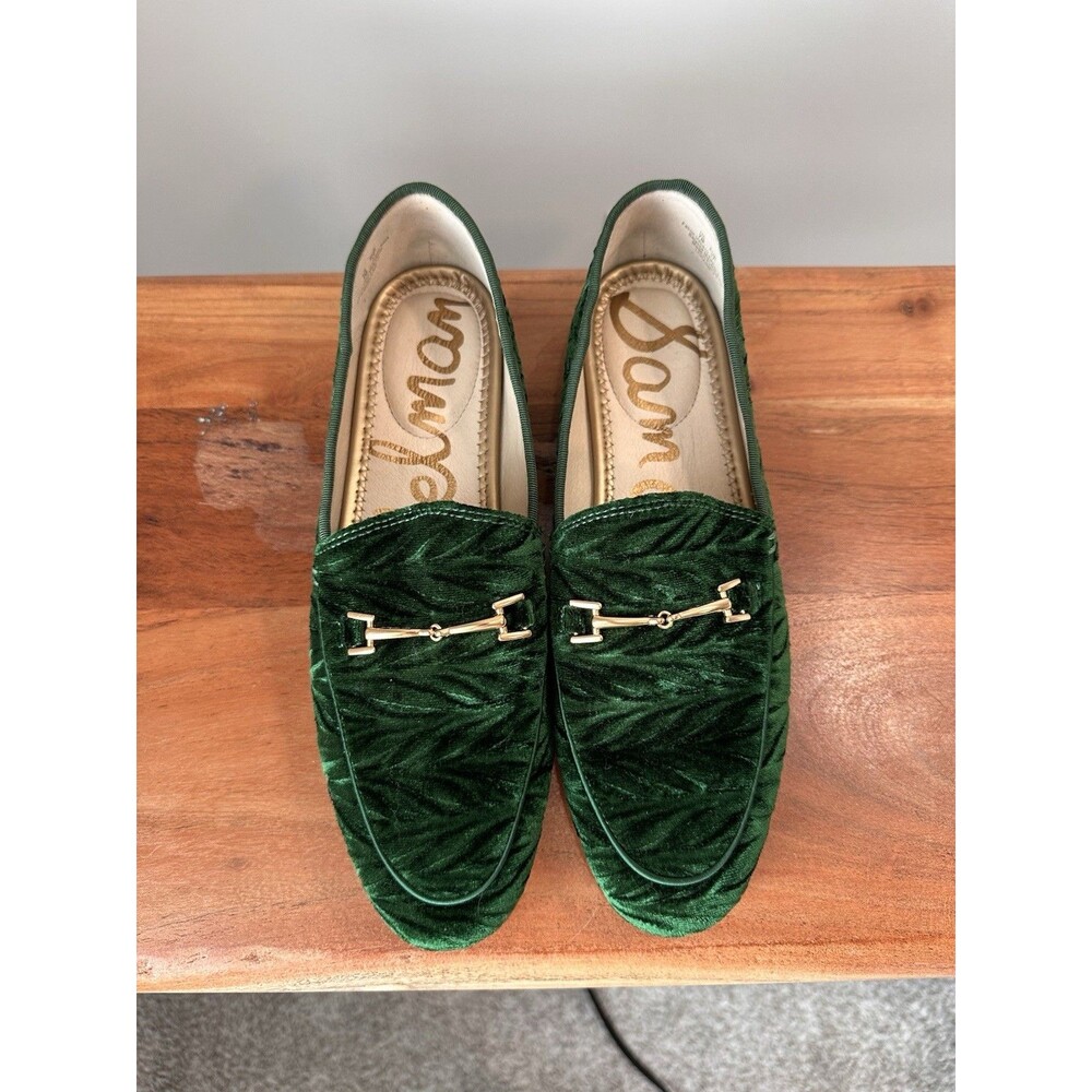 Sam Edelman Loraine Green Crushed Velvet Horsebit Loafers Shoes 7 Academia - Picture 1 of 7